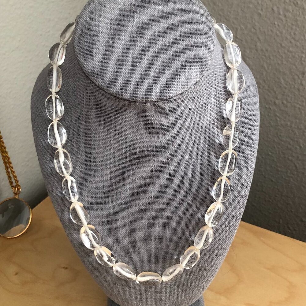 Vintage Natural Rock Quartz Crystal Abstract Teardrop Beaded Necklace